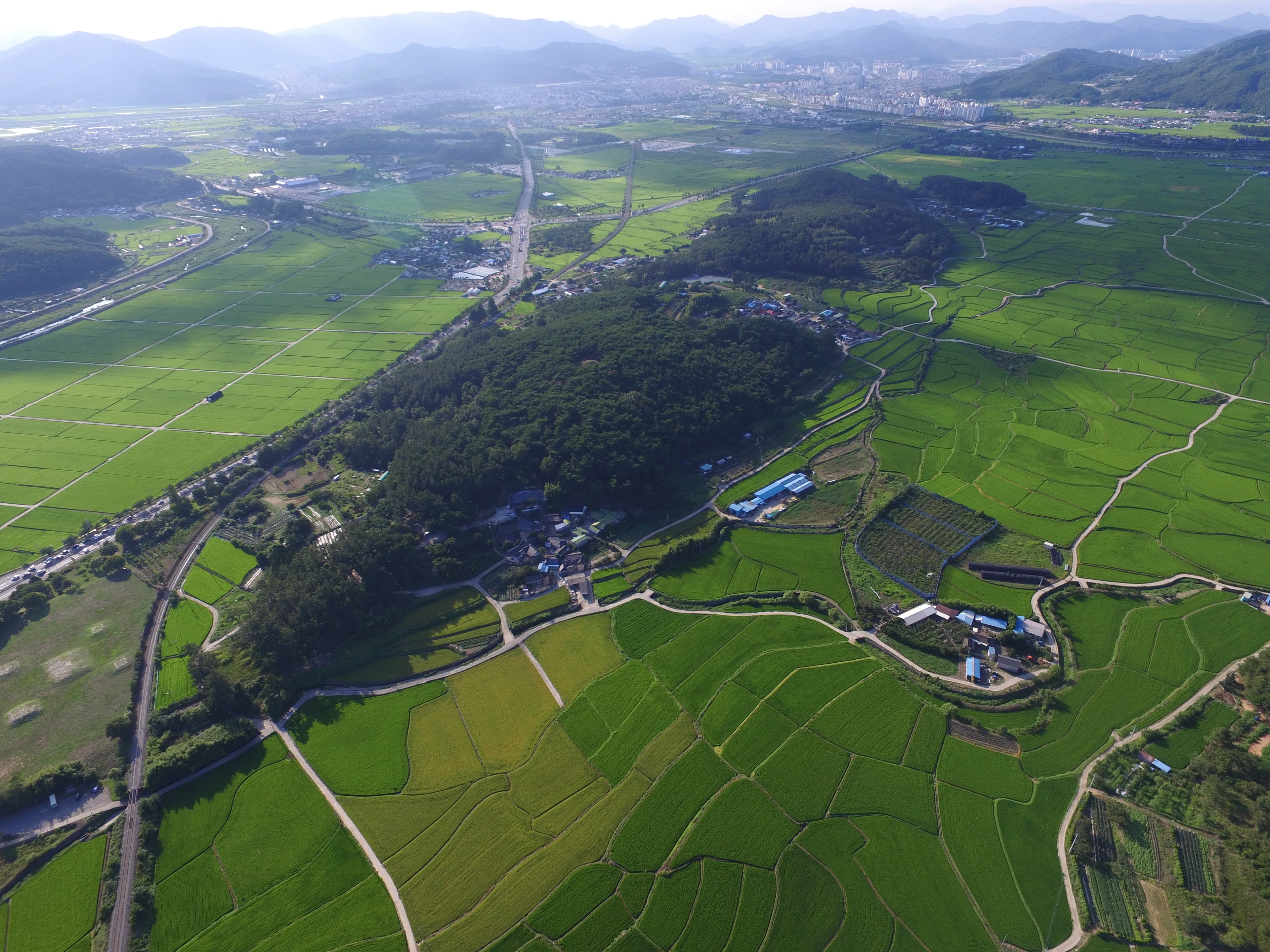 경주 낭산 일원 — 경주 낭산일원 남동쪽상공(북서쪽으로 조망) (고도보존육성과, 2017)