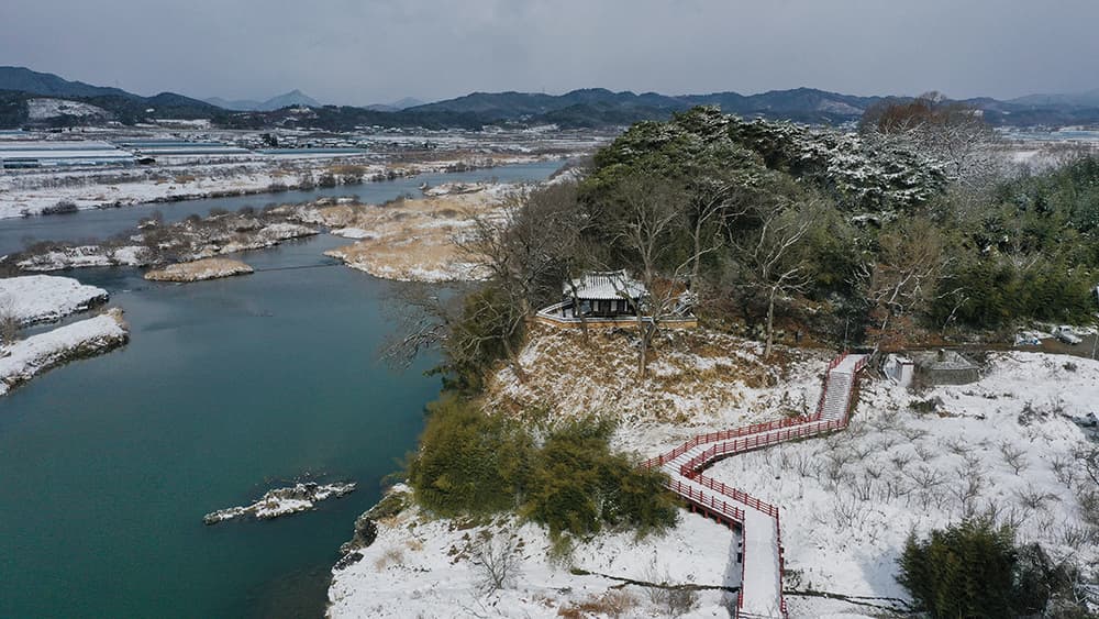 곡성 함허정 일원 — 곡성 함허정 일원 항공사진(설경)
