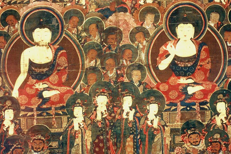 함창 상원사 사불회탱 — 석가불(좌)과 미륵불(우)
