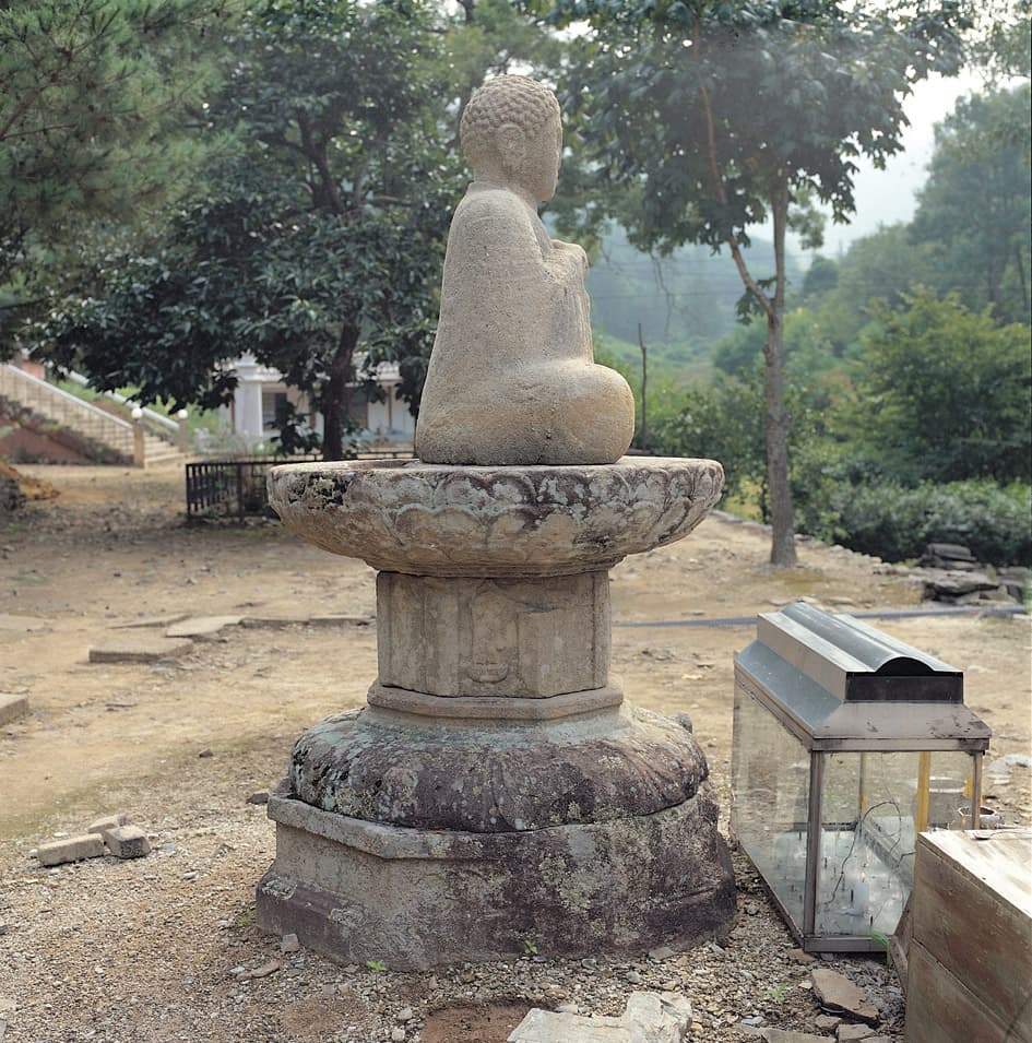 영천 화남리 석조여래좌상 — 석조여래좌상과 연화대좌 전체 (우측면 향)